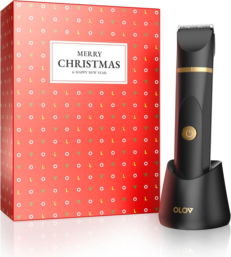 OLOV Electric Body Hair Trimmer - Groin Trimmer for Men - Bikini Trimmer Women - Wet/Dry Shaver Groomer, Replaceable Ceramic Blade Heads, USB Recharge Dock, Hygiene Razor, Christmas Gift Wrapping, Black - Image 1